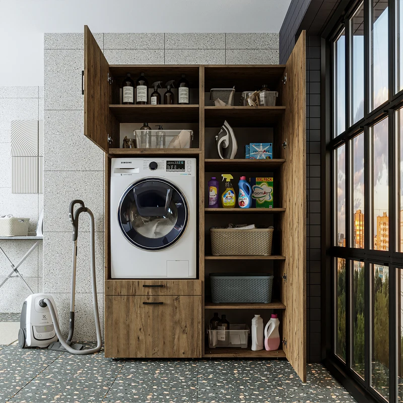 Roomart wasmachinekast SERIE 2, 127 cm, met hoge kast en uittrekplank, in 3 kleuren