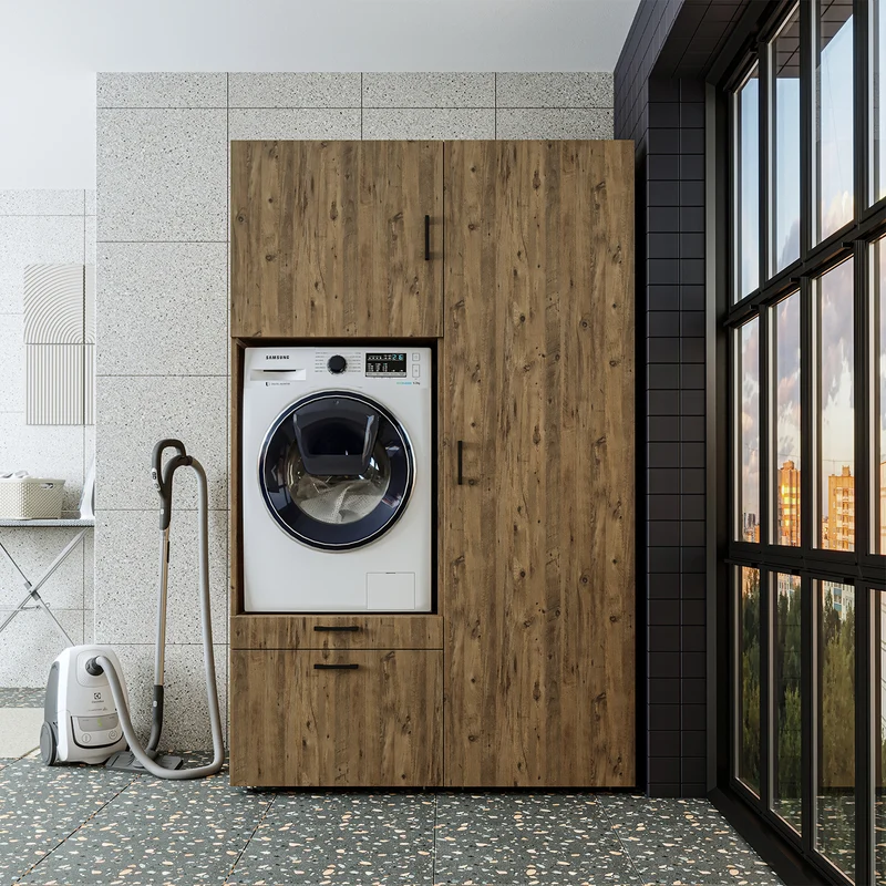 Roomart wasmachinekast SERIE 2, 127 cm, met hoge kast en uittrekplank, in 3 kleuren