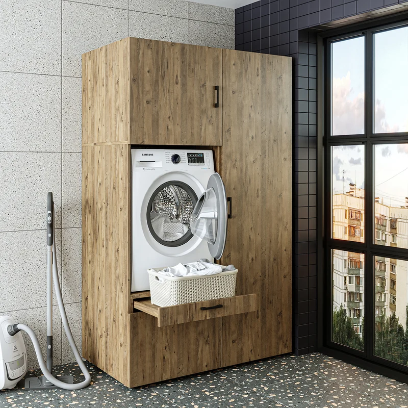 Roomart wasmachinekast SERIE 2, 127 cm, met hoge kast en uittrekplank, in 3 kleuren