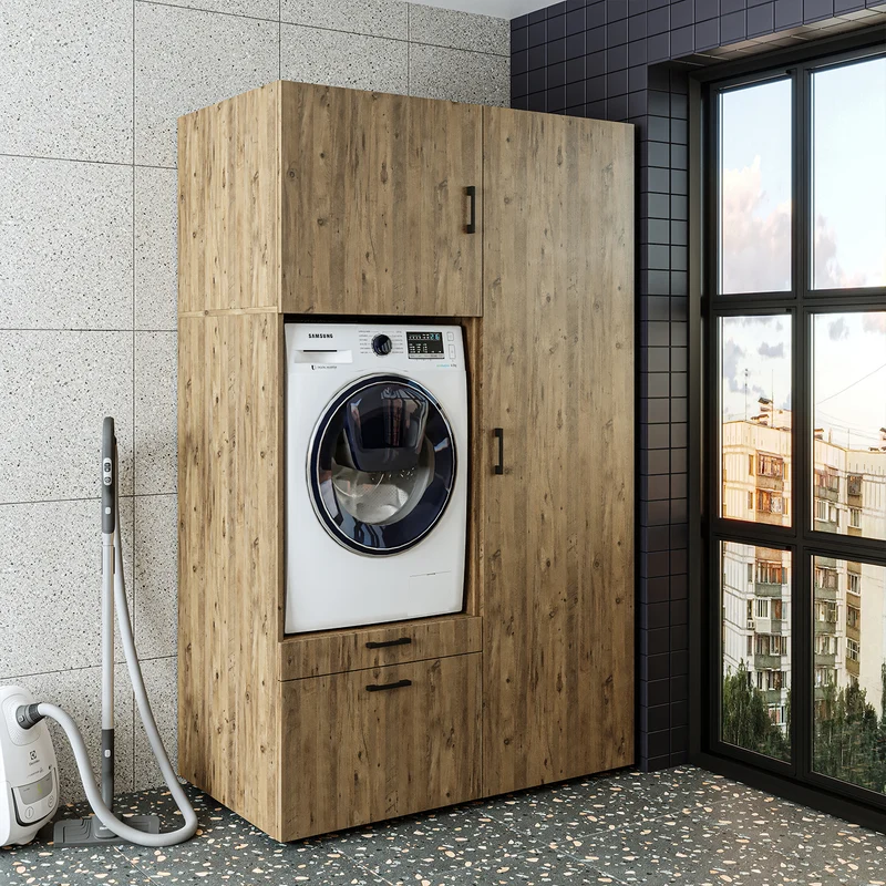Roomart wasmachinekast SERIE 2, 127 cm, met hoge kast en uittrekplank, in 3 kleuren