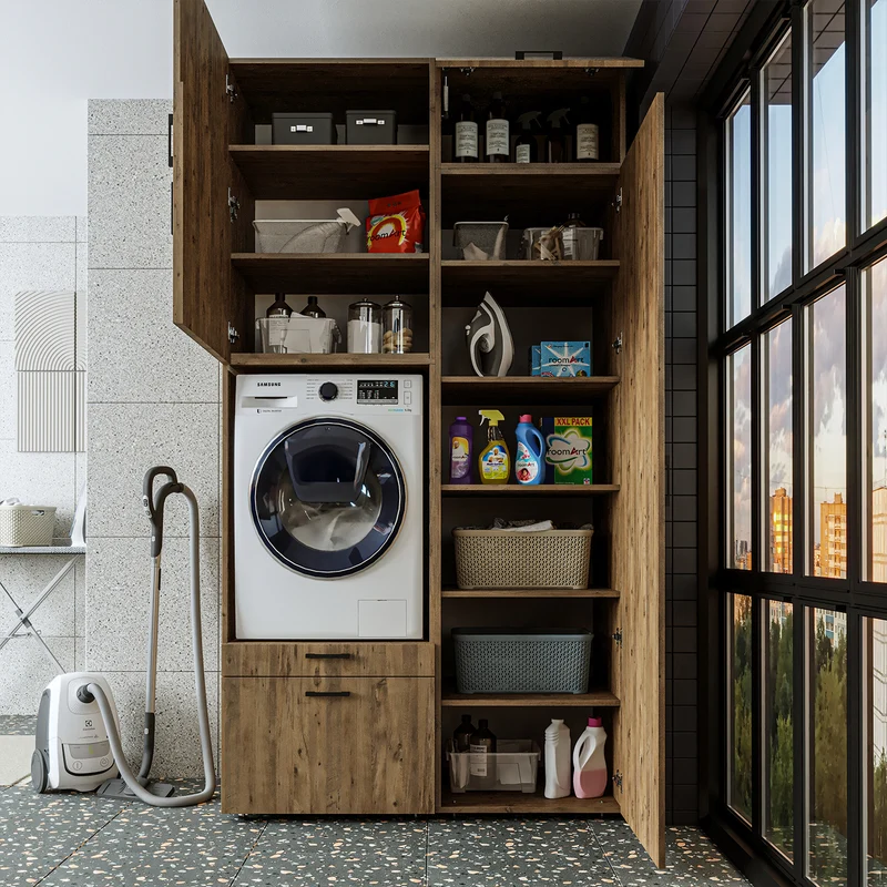 Roomart wasmachinekast SERIE 2, 127 cm, met hoge kast en uittrekplank, in 3 kleuren