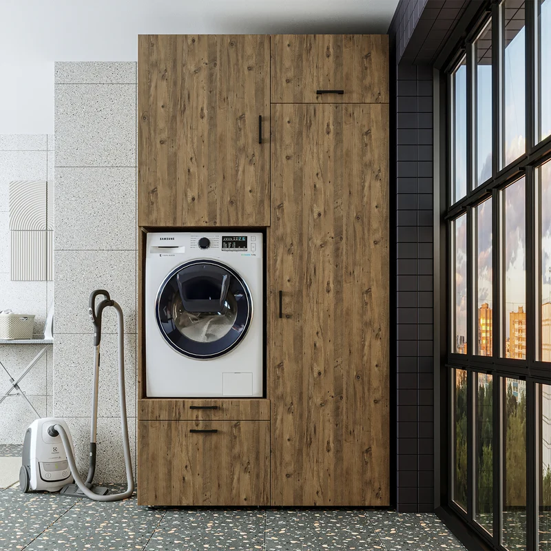 Roomart wasmachinekast SERIE 2, 127 cm, met hoge kast en uittrekplank, in 3 kleuren