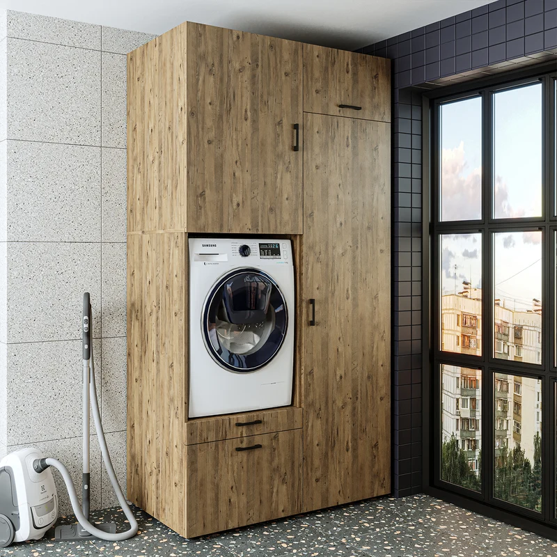 Roomart wasmachinekast SERIE 2, 127 cm, met hoge kast en uittrekplank, in 3 kleuren