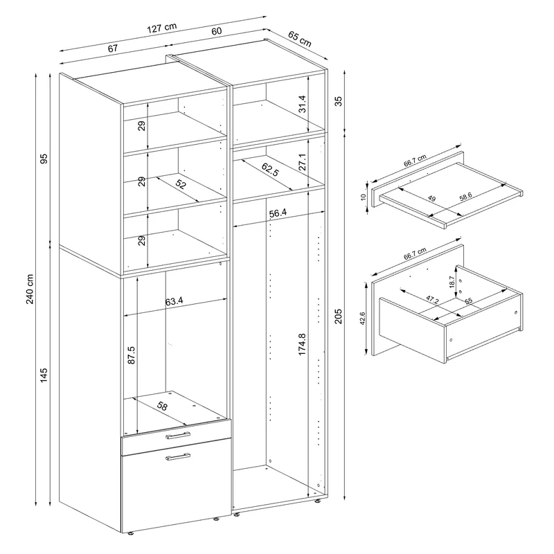 Roomart wasmachinekast SERIE 2, 127 cm, met hoge kast en uittrekplank, in 3 kleuren