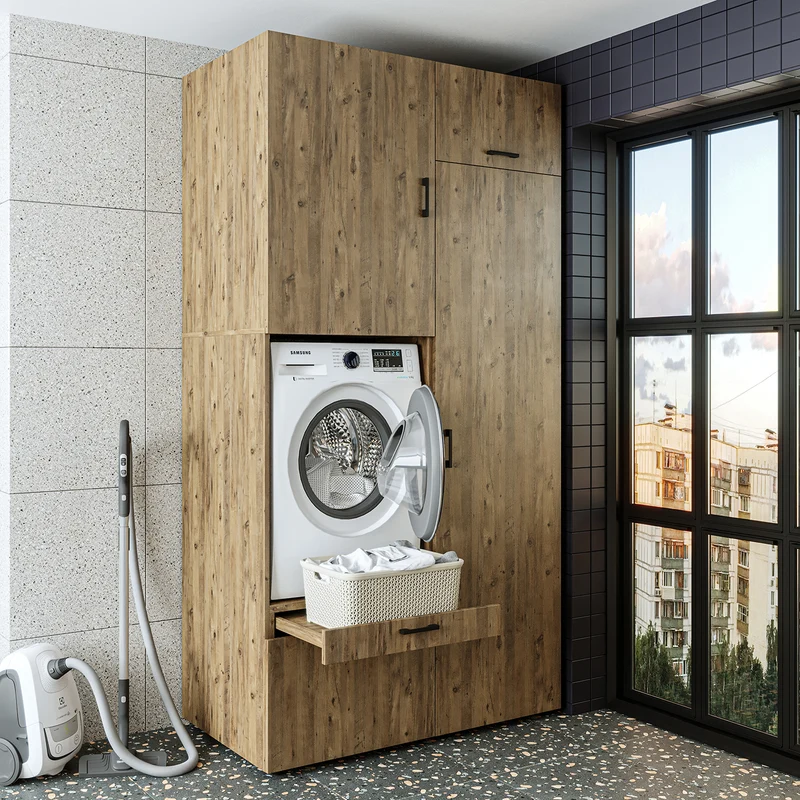 Roomart wasmachinekast SERIE 2, 127 cm, met hoge kast en uittrekplank, in 3 kleuren