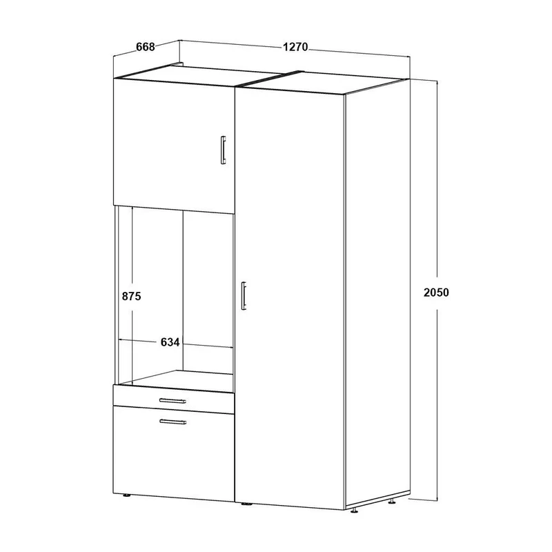 Roomart wasmachinekast SERIE 2, 127 cm, met hoge kast en uittrekplank, in 3 kleuren
