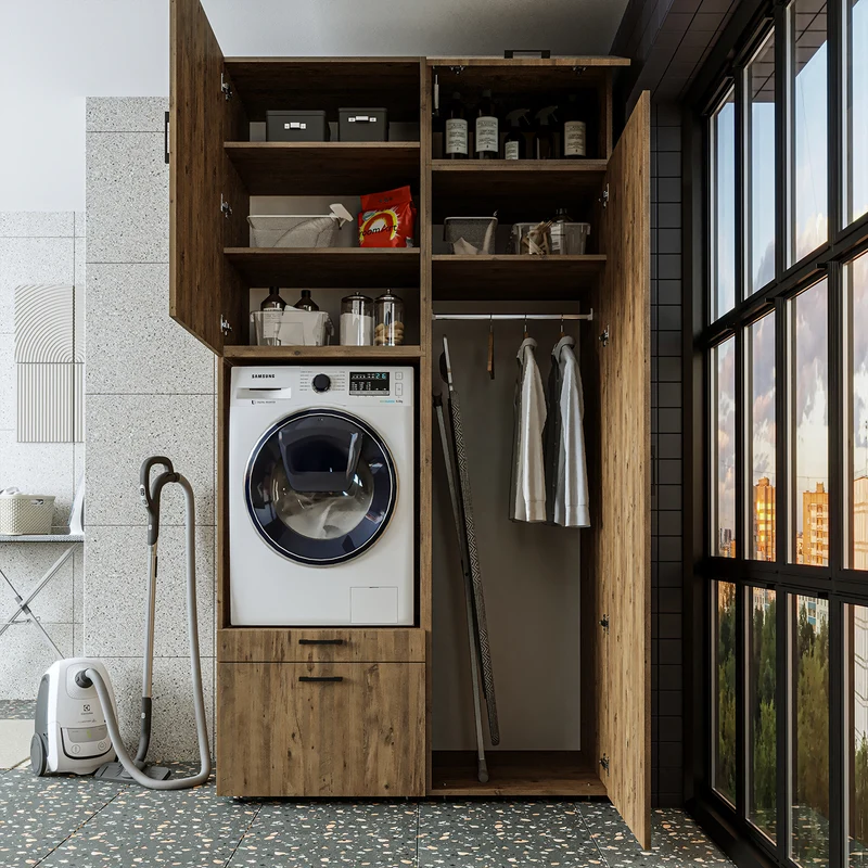 Roomart wasmachinekast SERIE 2, 127 cm, met hoge kast en uittrekplank, in 3 kleuren