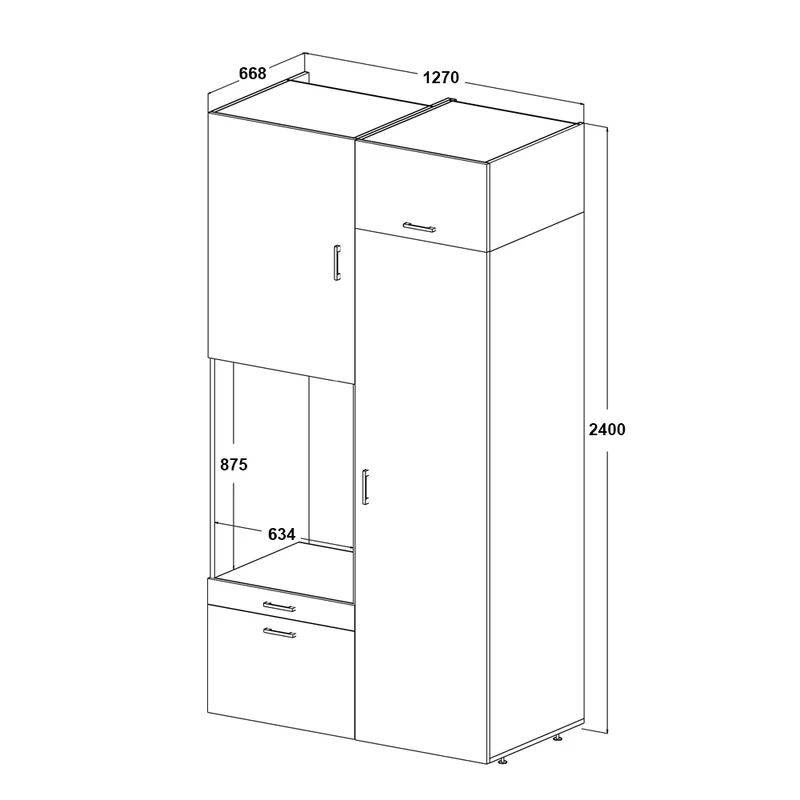 Roomart wasmachinekast SERIE 2, 127 cm, met hoge kast en uittrekplank, in 3 kleuren