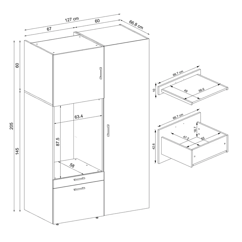 Roomart wasmachinekast SERIE 2, 127 cm, met hoge kast en uittrekplank, in 3 kleuren