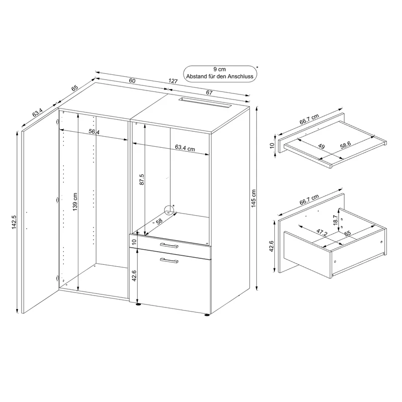 Roomart wasmachinekast SERIE 2, 127 cm, met multifunctionele kast, in 2 kleuren