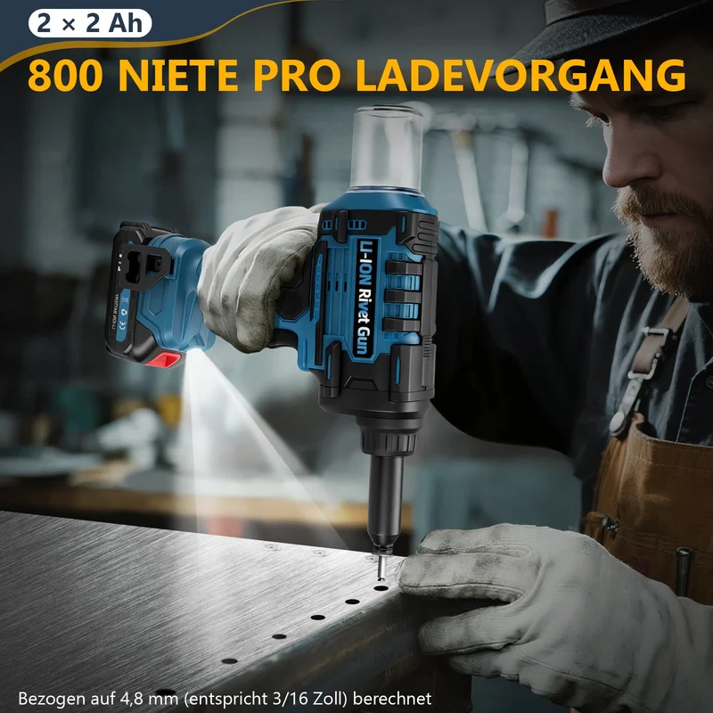 21V Cordless Rivet Gun Brushless 10kN Electric Rivet Tool for Aluminum Steel Stainless Steel