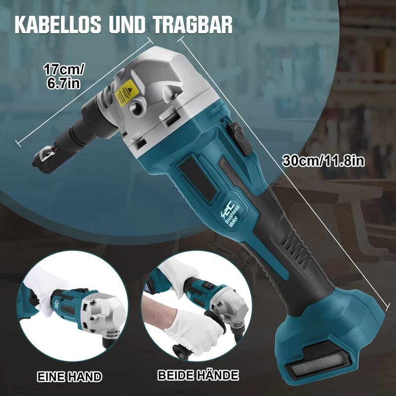XIIW 18V Akku Metallnibbler bürstenlos | Blechnapper für Stahl & Alu | 1900 Hübe/min (Solo-Gerät, ohne Akku & Ladegerät)