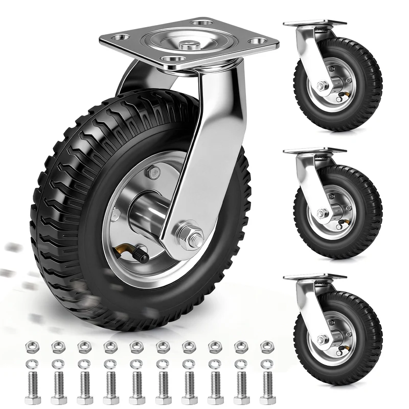 4er Set Pneumatische Lenkrollen 250mm – Schwerlast & Geländegängig, Ohne Bremse