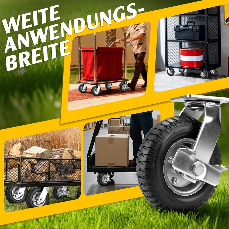 4er Set Pneumatische Lenkrollen 250mm – Schwerlast & Geländegängig, Ohne Bremse