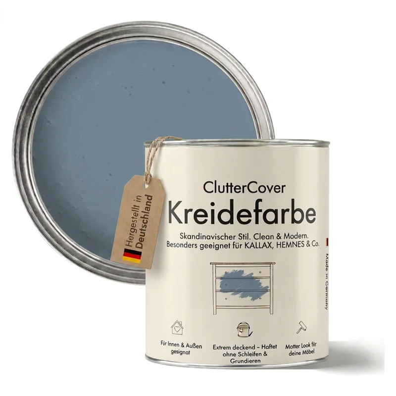 Möbelfarbe ohne Schleifen, Blau 750ml Kreidefarbe ideal für IKEA Möbel, Kreidelack für ca. 6m²