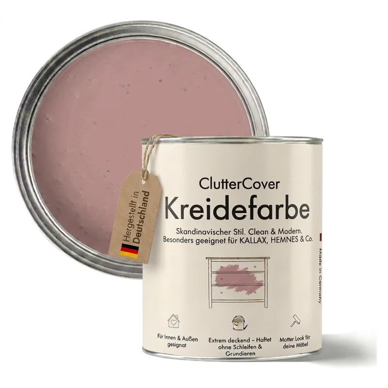 Möbelfarbe ohne Schleifen, Rosa 750ml Kreidefarbe ideal für IKEA Möbel, Kreidelack für ca. 6m²