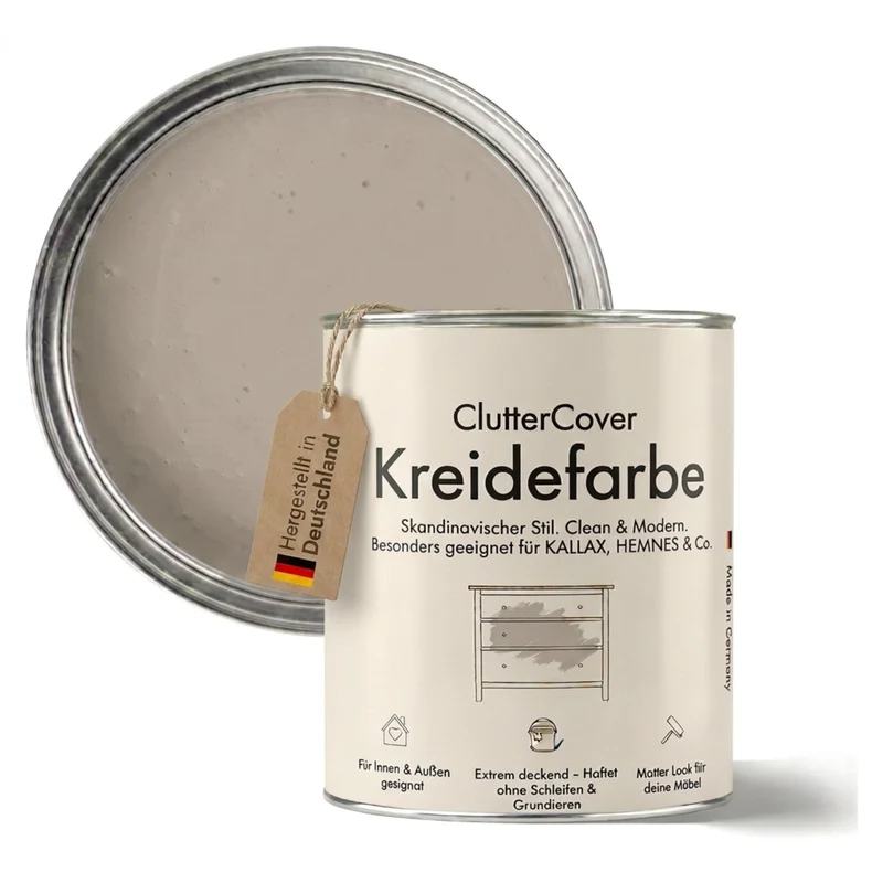 Möbelfarbe ohne Schleifen, Beige 750ml Kreidefarbe ideal für IKEA Möbel, Kreidelack für ca. 6m²