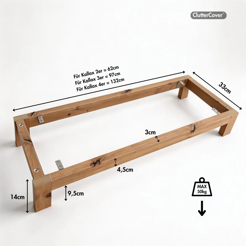 Untergestell für IKEA Kallax Regal 2er, 3er & 4er, Holz Gestell im Stil Eiche