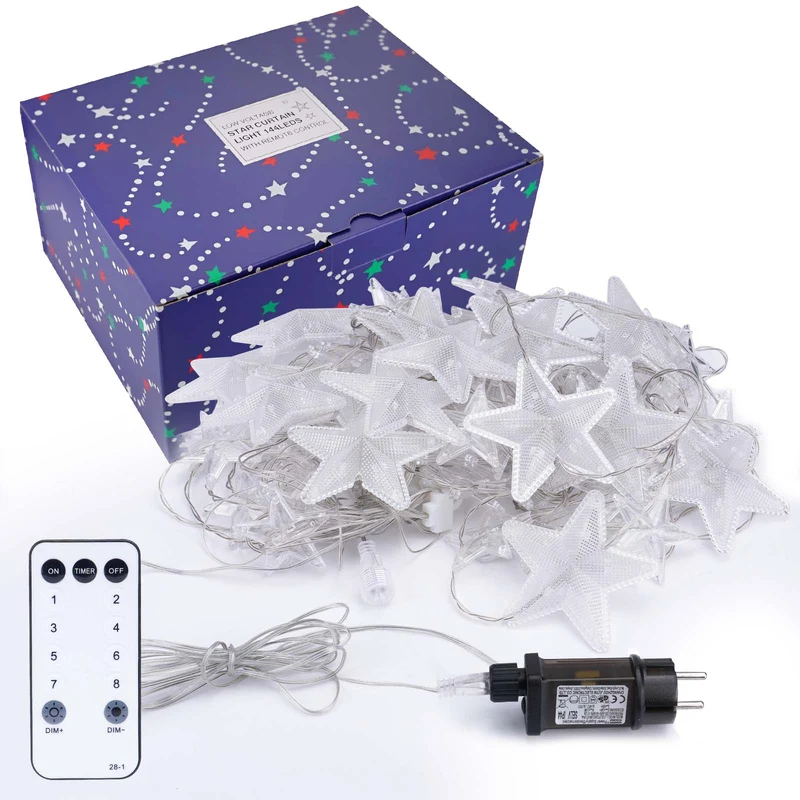 Sterne Lichterkette 2 m, 144 LEDs, Warmweiß, 8 Modi, Timer, IP44, für Innen & Außen