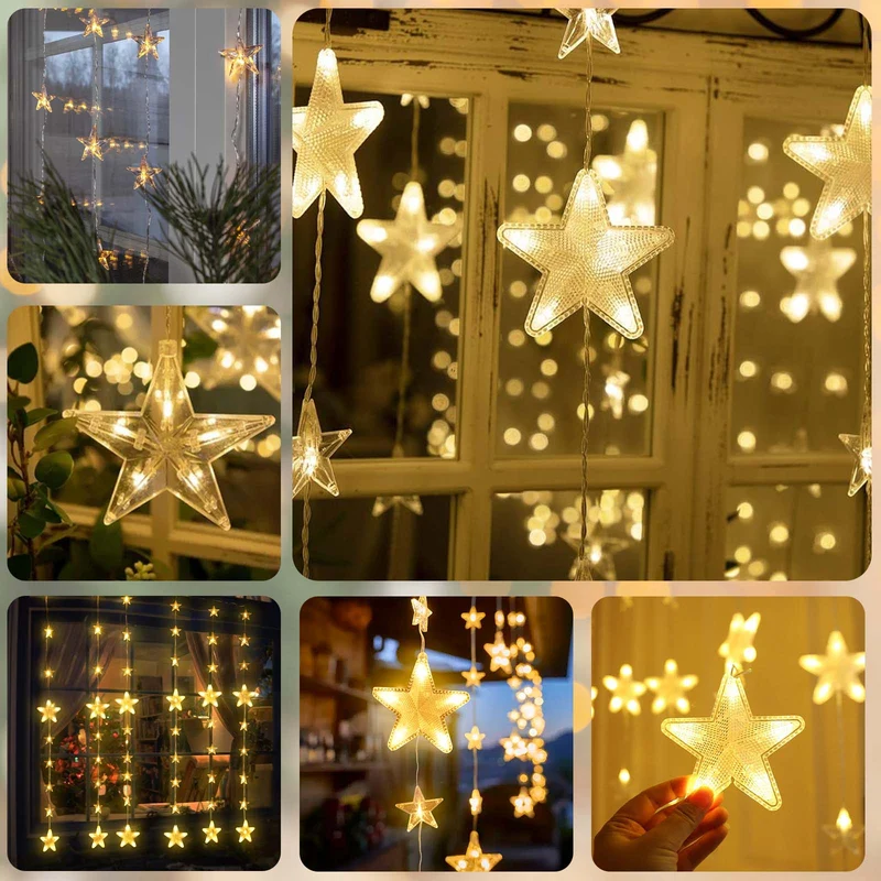 Sterne Lichterkette 2 m, 144 LEDs, Warmweiß, 8 Modi, Timer, IP44, für Innen & Außen