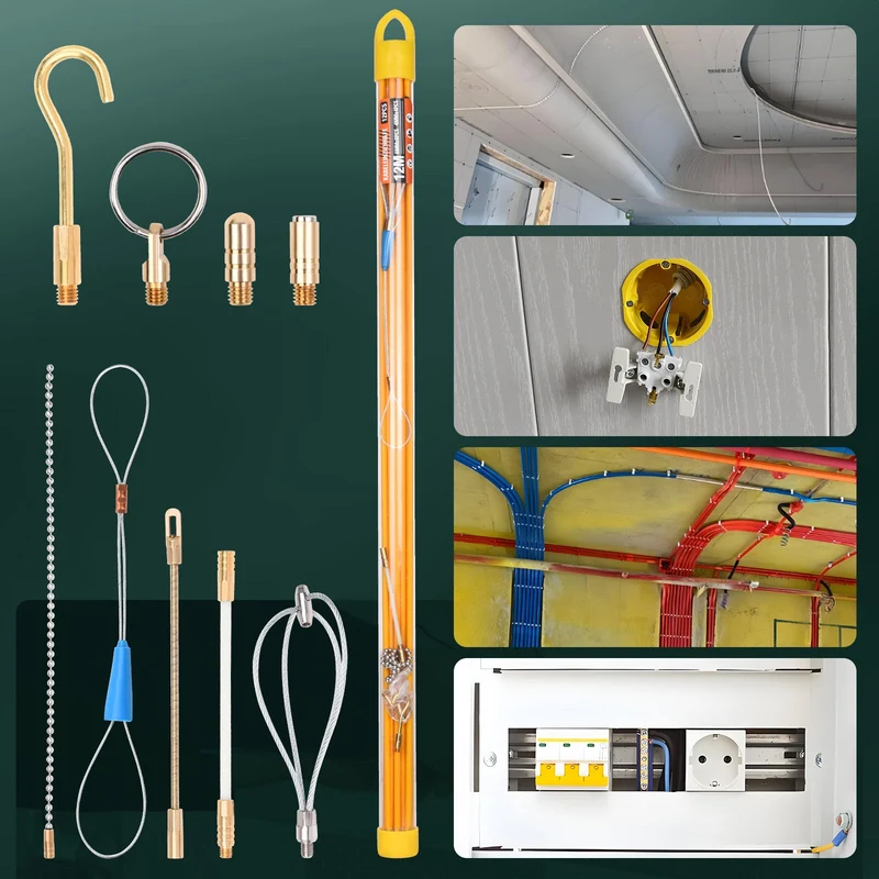 Kabeleinzugshilfe 12 m mit Zubehör | Glasfaser für Kabel 1–4 mm²