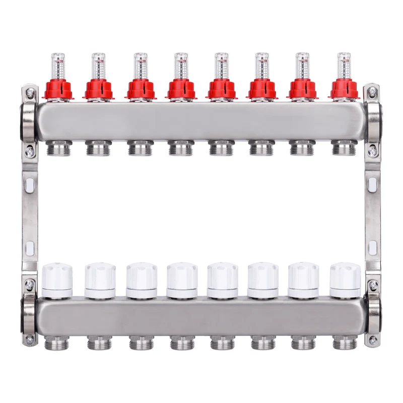 Fußbodenheizungsverteiler 2 Heizkreise | Edelstahl, Durchflussmesser & Entlüfter