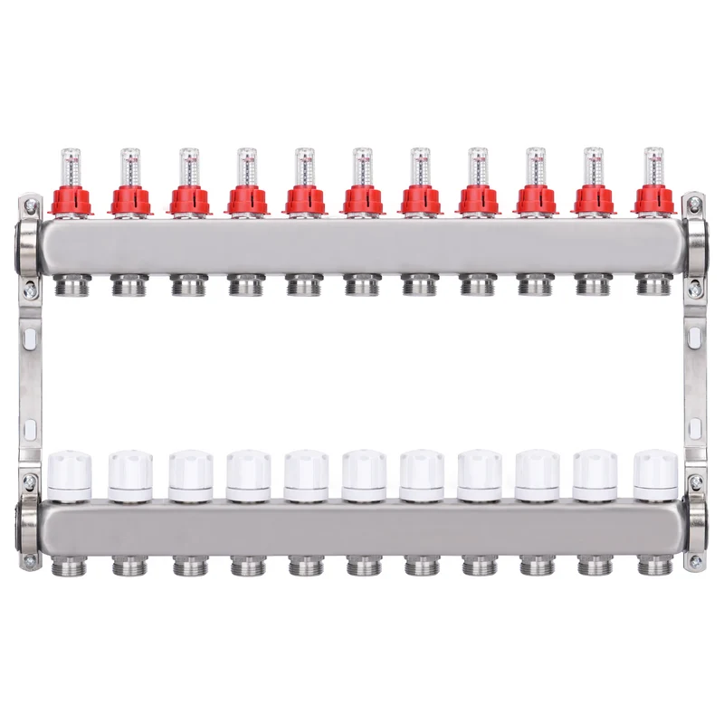 Fußbodenheizungsverteiler 2 Heizkreise | Edelstahl, Durchflussmesser & Entlüfter
