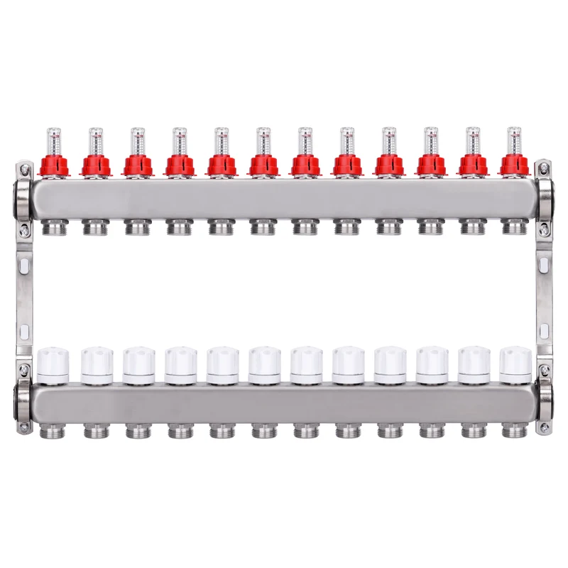 Fußbodenheizungsverteiler 2 Heizkreise | Edelstahl, Durchflussmesser & Entlüfter