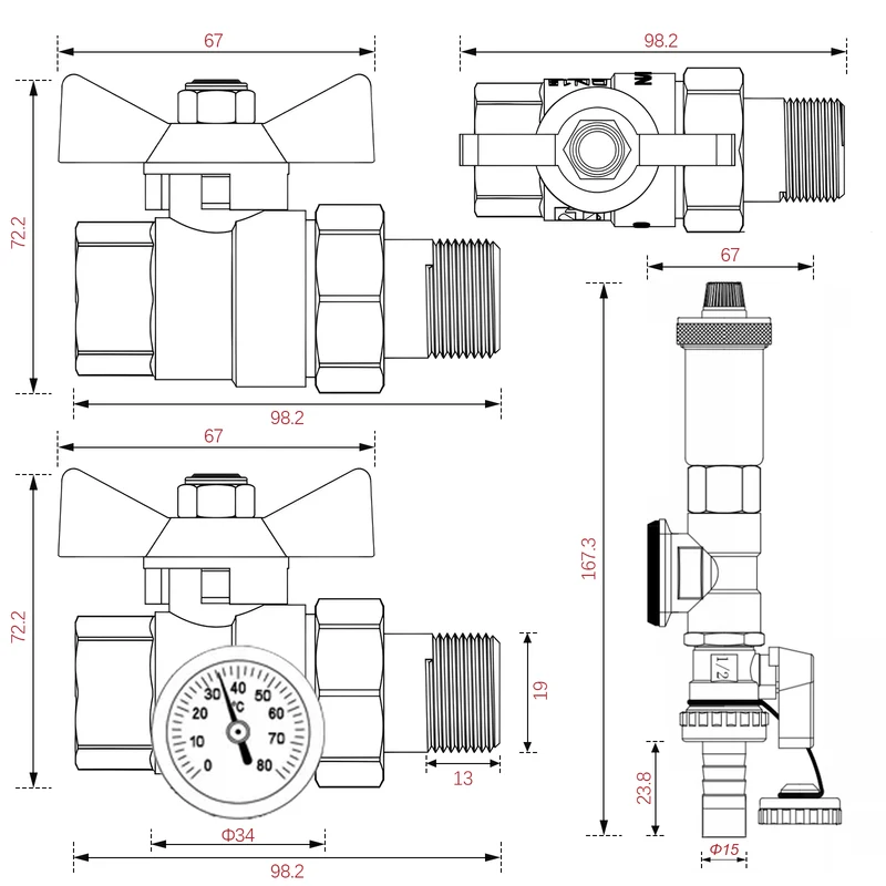 Fußbodenheizungsverteiler 2 Heizkreise | Edelstahl, Durchflussmesser & Entlüfter