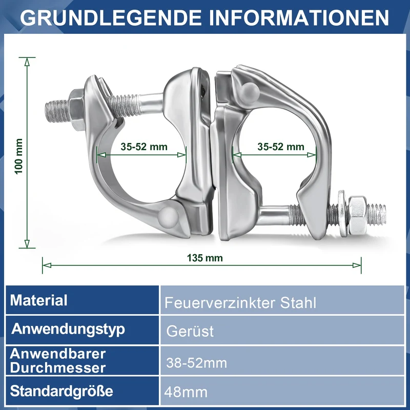 Drehkupplung Gerüst 360° – Verzinkte Rohrkupplung für 45-50mm Gerüstrohre, Robust & Korrosionsbeständig