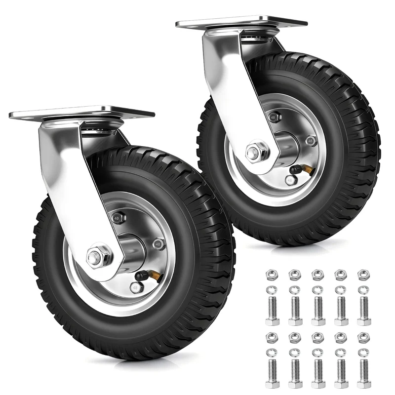 2er Set Pneumatische Lenkrollen 250mm – Geländegängig, Schwerlast, Naturkautschuk & Präzisionskugellager