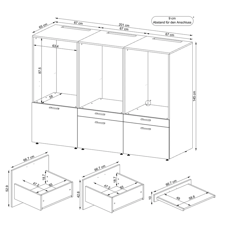 Roomart wasmachinekast SERIE 2, 201 cm, voor 3 apparaten, 145 cm hoog