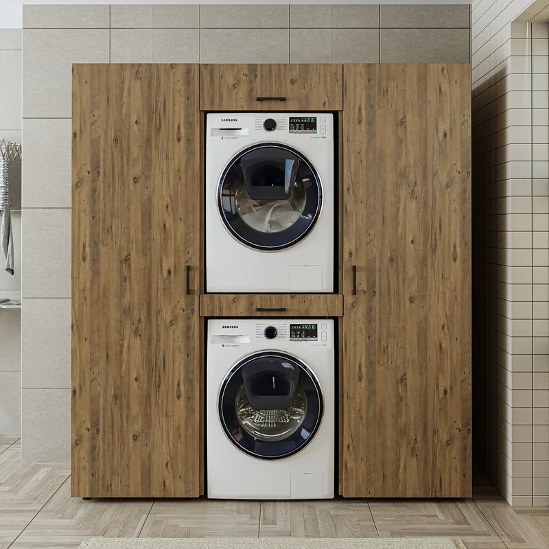 Roomart wasmachinekast DUO-I, 187 cm, kastenwand met twee hoge kasten, in 3 kleuren