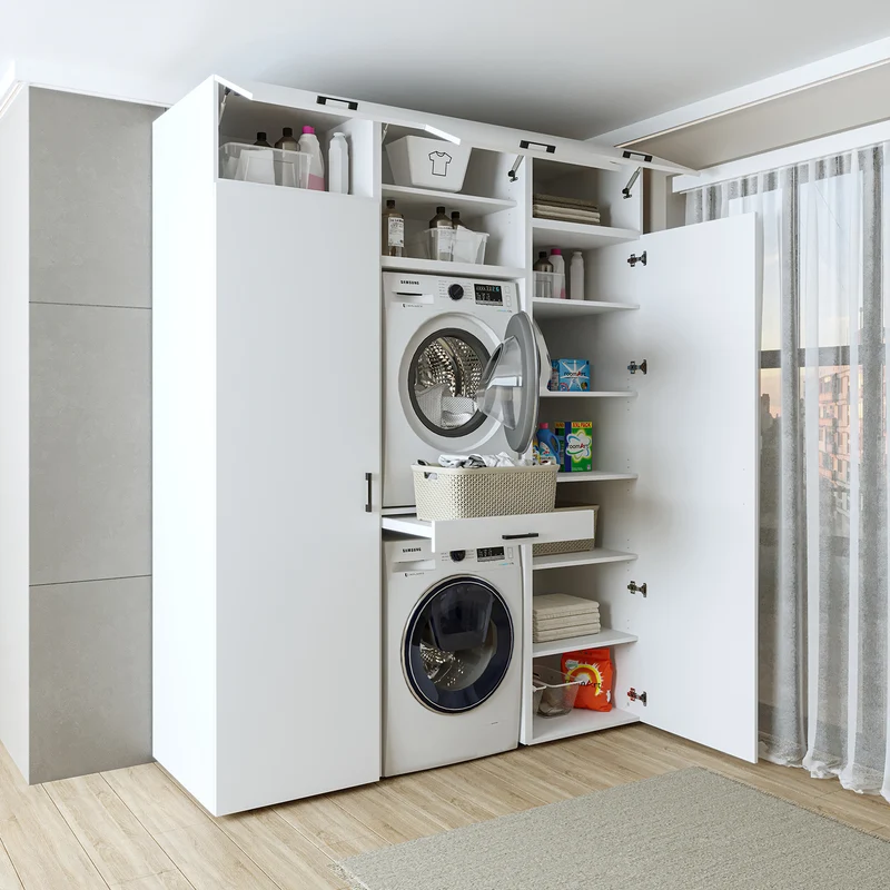 Roomart wasmachinekast DUO-I, 187 cm, kastenwand met twee hoge kasten, in 3 kleuren