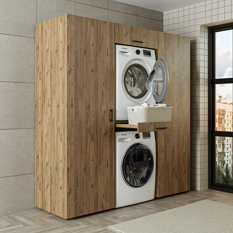 Roomart wasmachinekast DUO-I, 187 cm, kastenwand met twee hoge kasten, in 3 kleuren