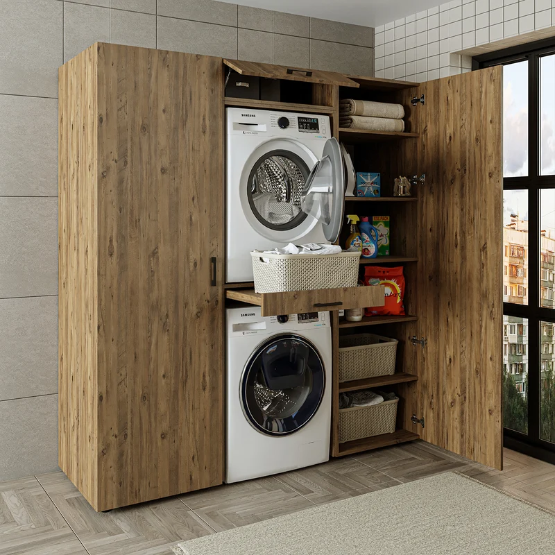 Roomart wasmachinekast DUO-I, 187 cm, kastenwand met twee hoge kasten, in 3 kleuren