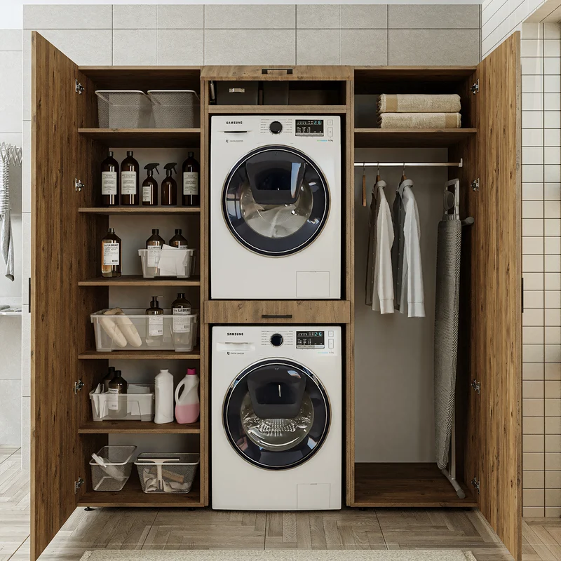 Roomart wasmachinekast DUO-I, 187 cm, kastenwand met twee hoge kasten, in 3 kleuren