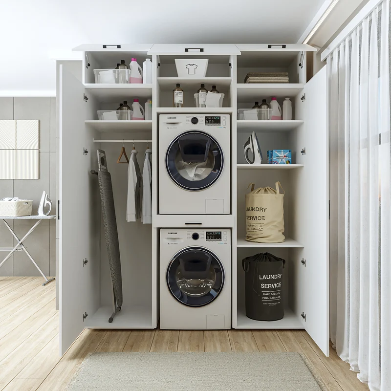 Roomart wasmachinekast DUO-I, 187 cm, kastenwand met twee hoge kasten, in 3 kleuren