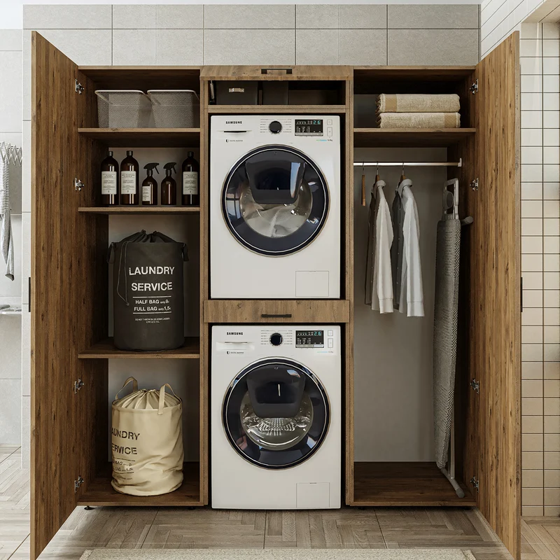 Roomart wasmachinekast DUO-I, 187 cm, kastenwand met twee hoge kasten, in 3 kleuren