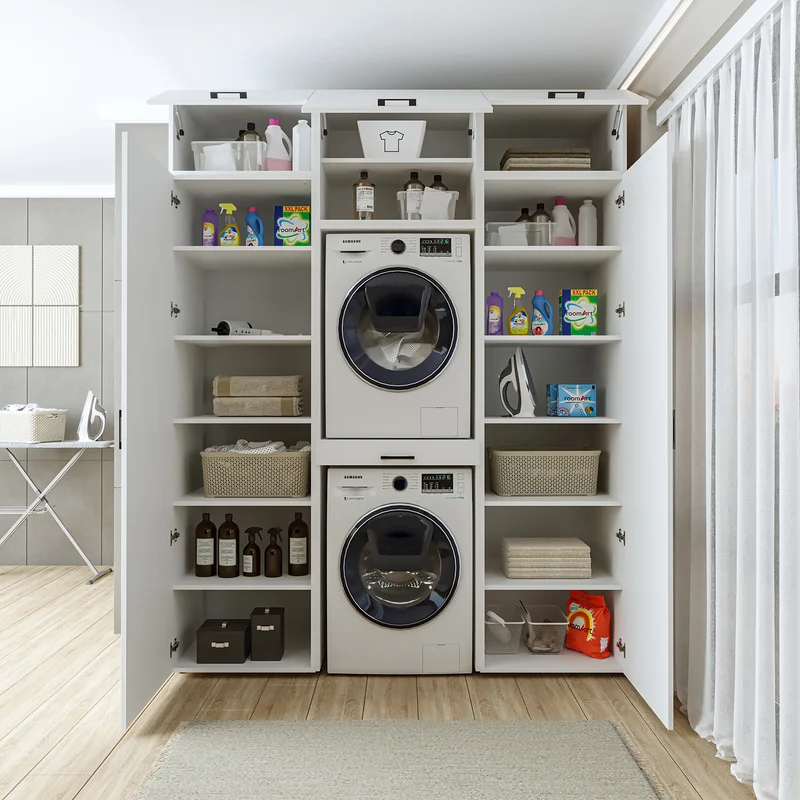 Roomart wasmachinekast DUO-I, 187 cm, kastenwand met twee hoge kasten, in 3 kleuren