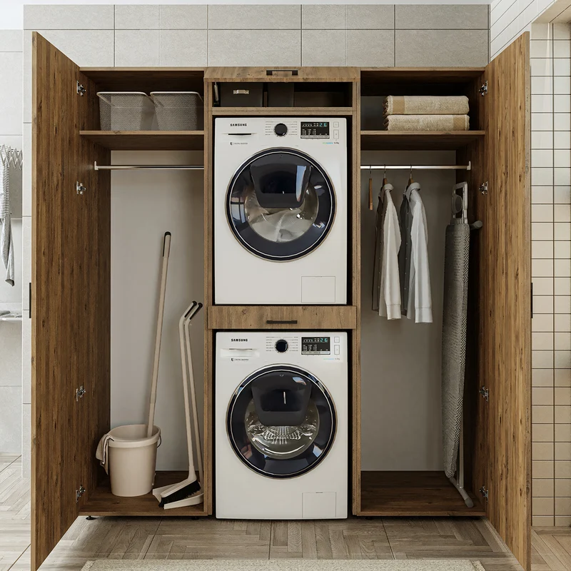 Roomart wasmachinekast DUO-I, 187 cm, kastenwand met twee hoge kasten, in 3 kleuren