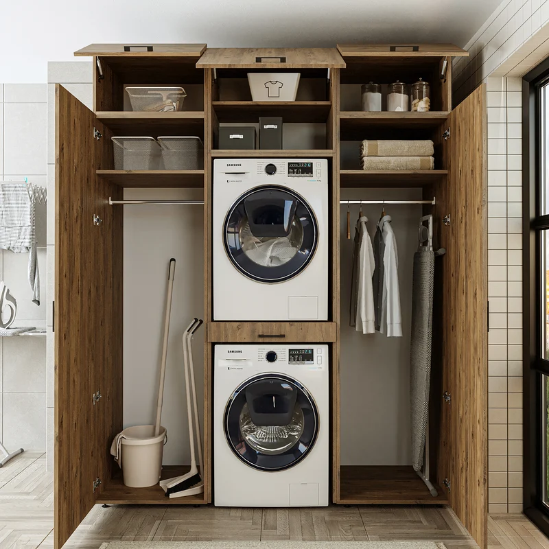 Roomart wasmachinekast DUO-I, 187 cm, kastenwand met twee hoge kasten, in 3 kleuren