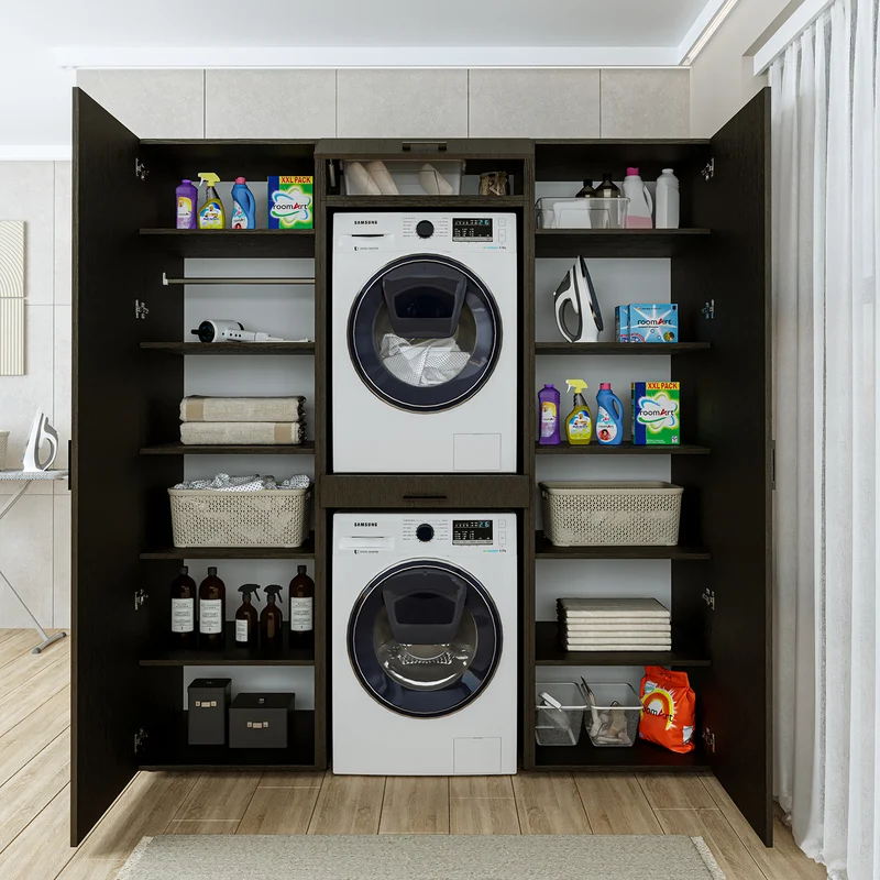 Roomart wasmachinekast DUO-I, 187 cm, kastenwand met twee hoge kasten, in 3 kleuren
