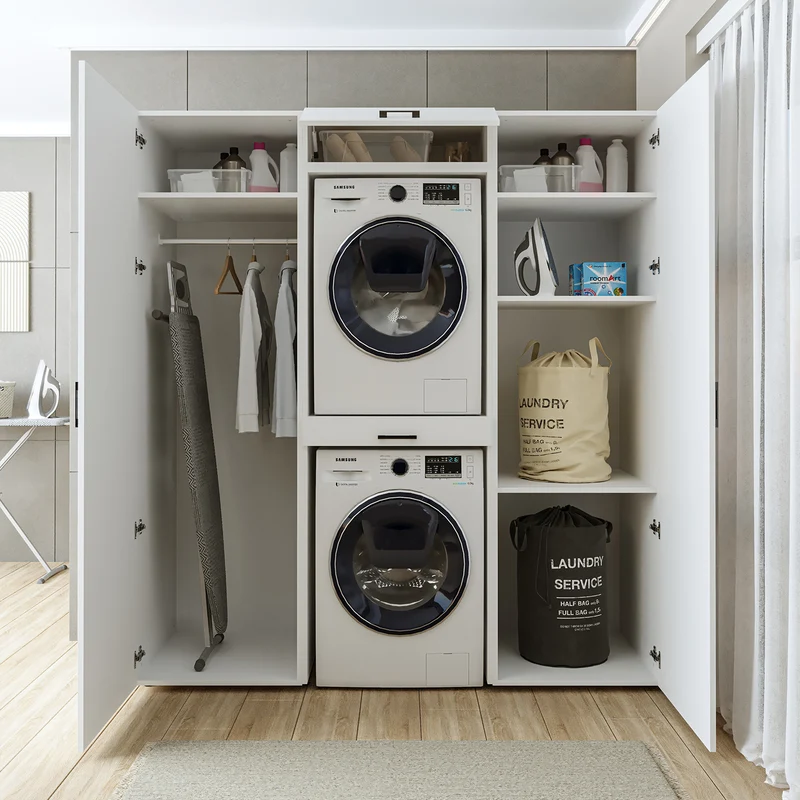 Roomart wasmachinekast DUO-I, 187 cm, kastenwand met twee hoge kasten, in 3 kleuren