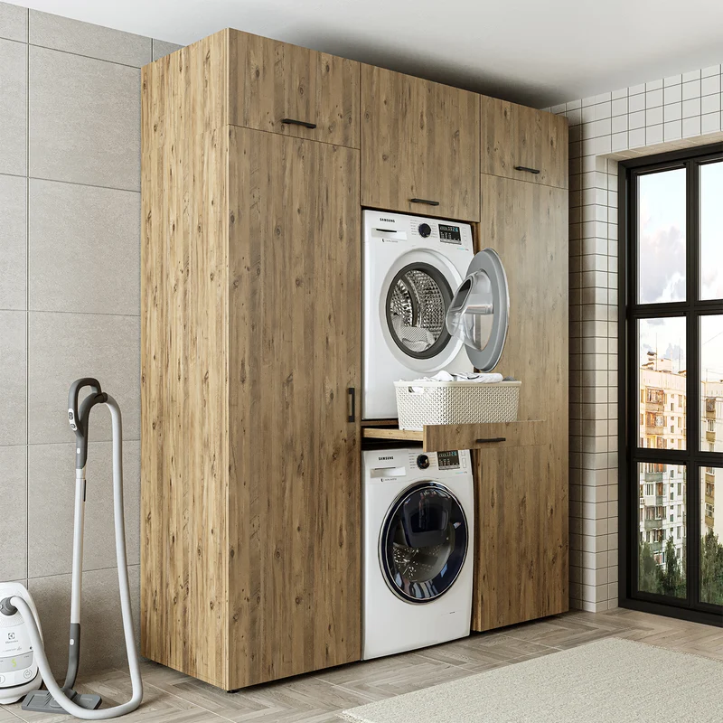 Roomart wasmachinekast DUO-I, 187 cm, kastenwand met twee hoge kasten, in 3 kleuren
