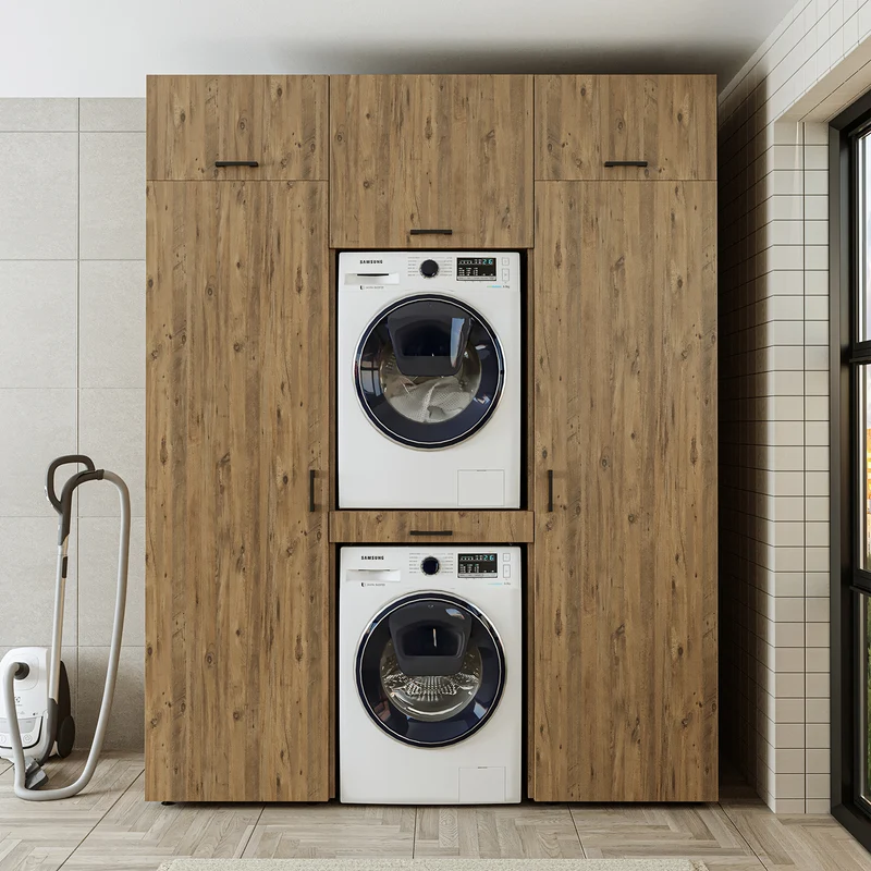 Roomart wasmachinekast DUO-I, 187 cm, kastenwand met twee hoge kasten, in 3 kleuren