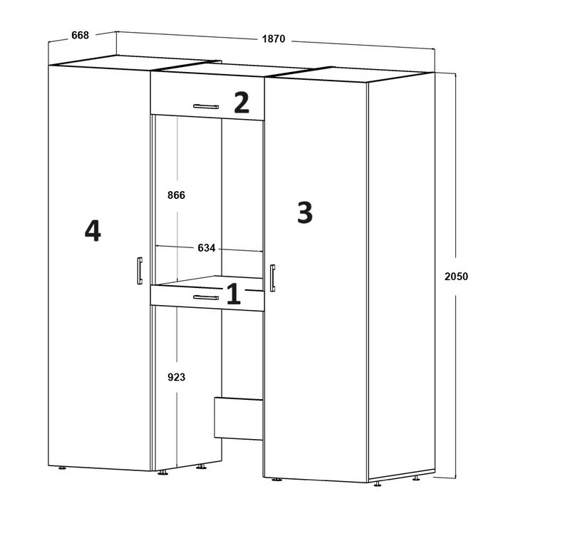Roomart wasmachinekast DUO-I, 187 cm, kastenwand met twee hoge kasten, in 3 kleuren