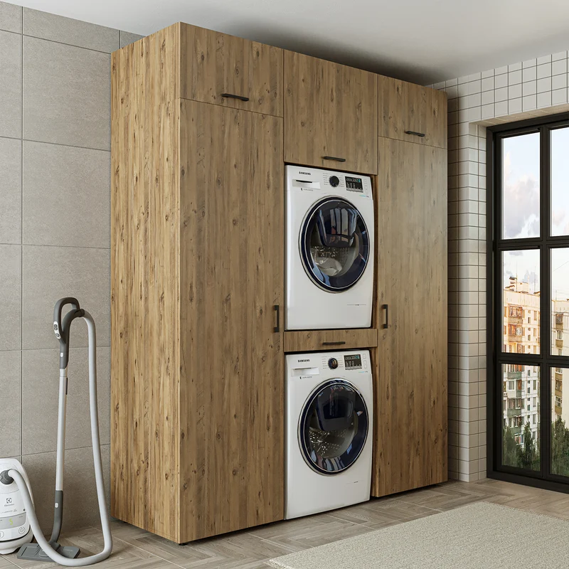 Roomart wasmachinekast DUO-I, 187 cm, kastenwand met twee hoge kasten, in 3 kleuren