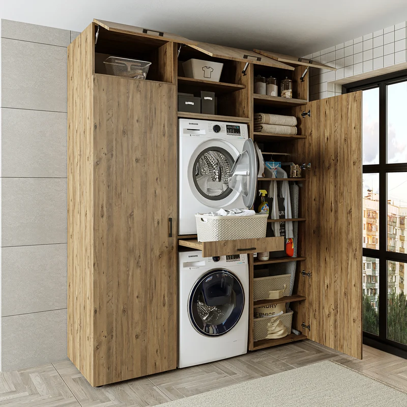 Roomart wasmachinekast DUO-I, 187 cm, kastenwand met twee hoge kasten, in 3 kleuren