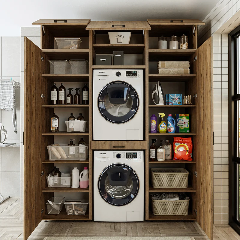 Roomart wasmachinekast DUO-I, 187 cm, kastenwand met twee hoge kasten, in 3 kleuren
